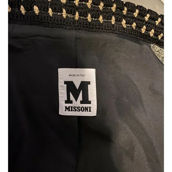$1195 New M Missoni 42 6 Tweed Car Coat Crochet Trim Jacket Gray Black Pea